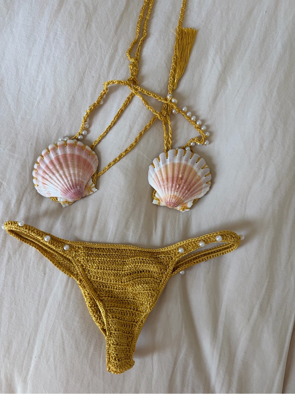 Gold Crochet Shell Accent Bikini Set